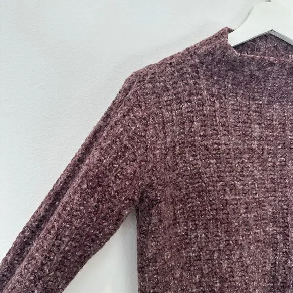 Vintage wool blend burgundy purple mock neck knit sweater large - Picture 2 of 3